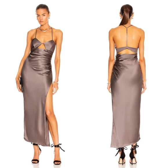 The Sei Cutout Ruched Silk Smog Gray Midi Dress Size 4 - Picture 1 of 8